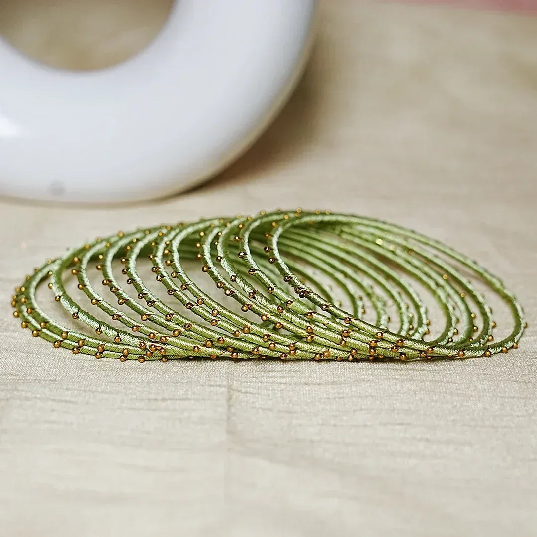 Metal Base with Premium Thread Work Bangles for Women & Girls (Pack of 12 Bangle) - The Golden Cascade